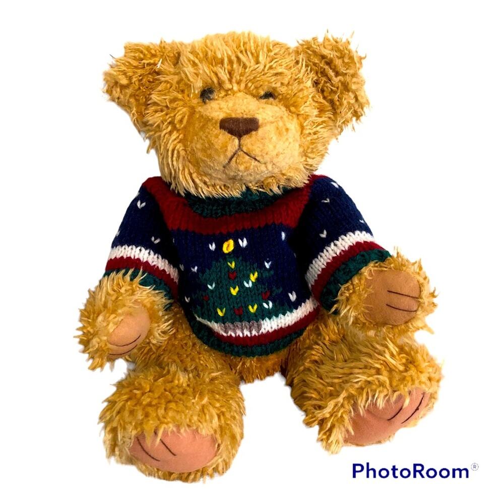 Vintage 1997 Ganz Teddy Bear Snuggie 17" Christmas Tree Sweater Brown Plush Toy
